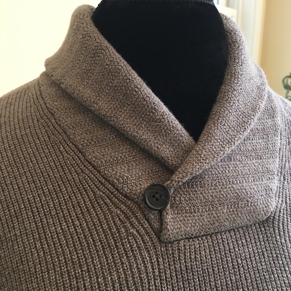 Banana Republic Taupe Cotton Shawl Collar Sweater - Picture 2 of 6